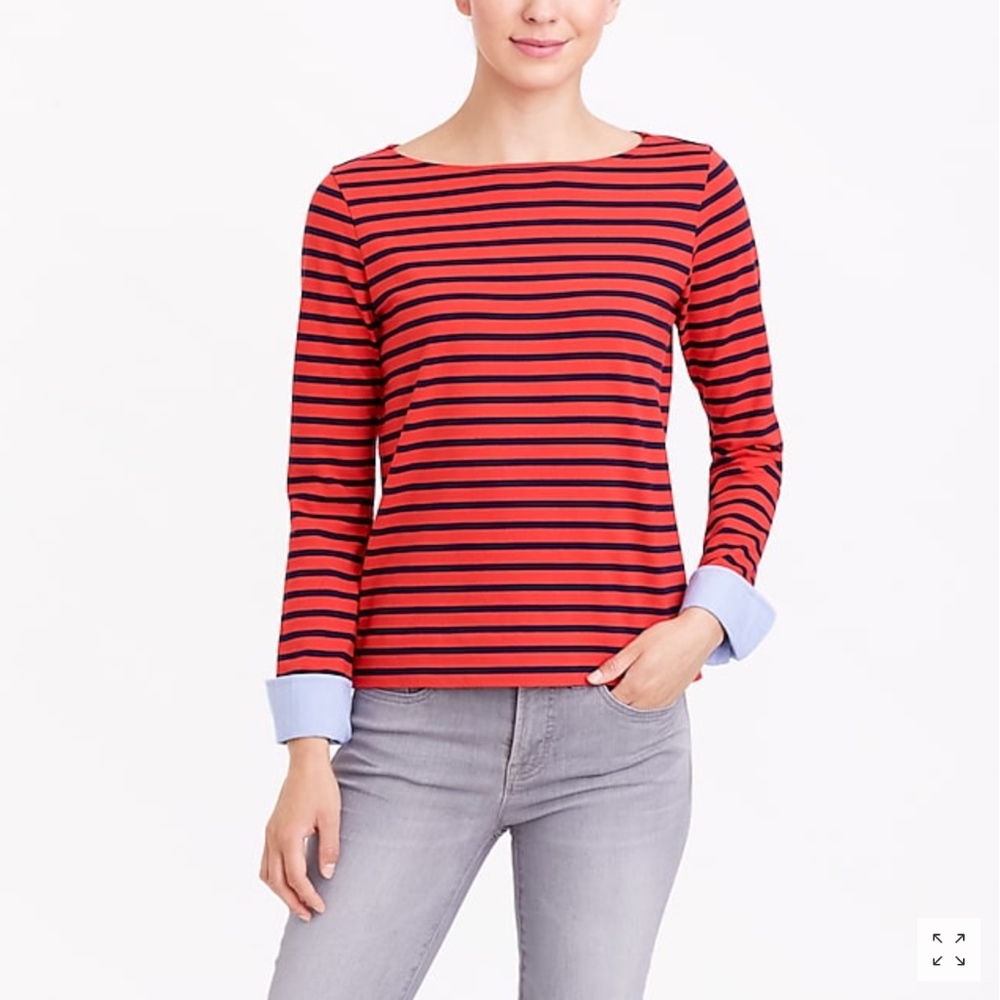 J.Crew Striped Boatneck Shirt W Built In Cuffs